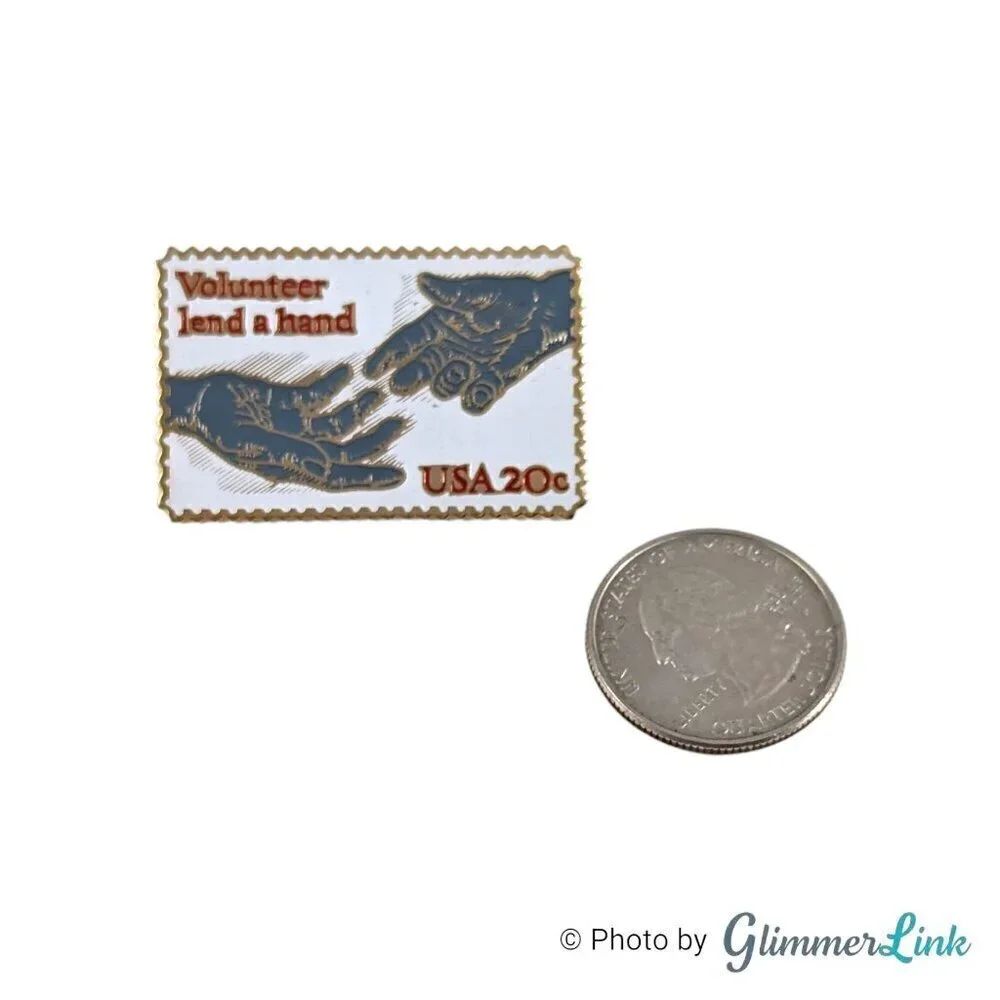 Vintage 80s USPS 20 Cents Volunteer Lend a Hand Collectible US Postal Stamp Pin